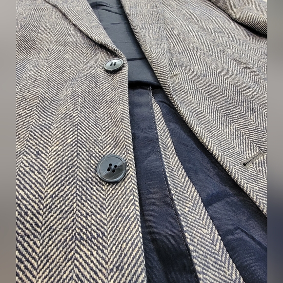 42R Men's Bret Lawrence NYC Blazer Grey/Blue 100% Silk Herringbone Sport Coat - Picture 6 of 10